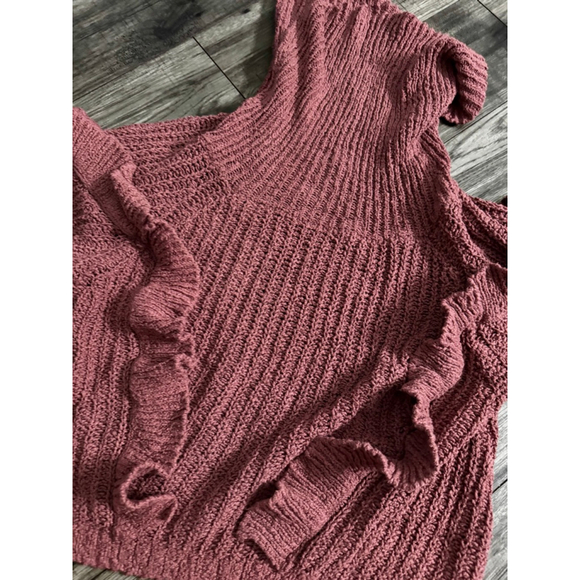 Express Size Small Taupewine Chunky Knit Sweater CowlNeck and/or Off Shoulder - Picture 4 of 6